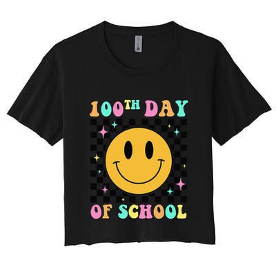 100th Day Of School Vibes Funny Smile Face 100 Days School Crop Top