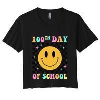 100th Day Of School Vibes Funny Smile Face 100 Days School Crop Top