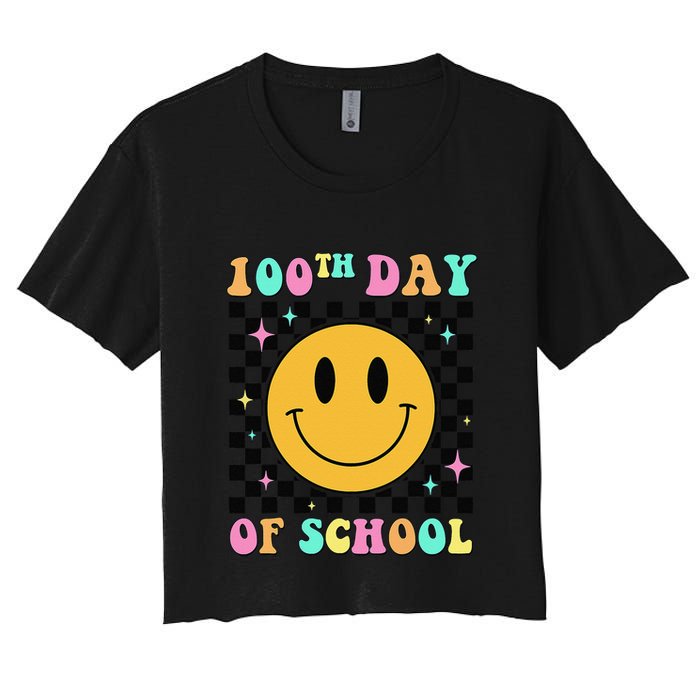 100th Day Of School Vibes Funny Smile Face 100 Days School Crop Top