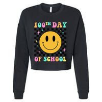 100th Day Of School Vibes Funny Smile Face 100 Days School Cropped Pullover Crew