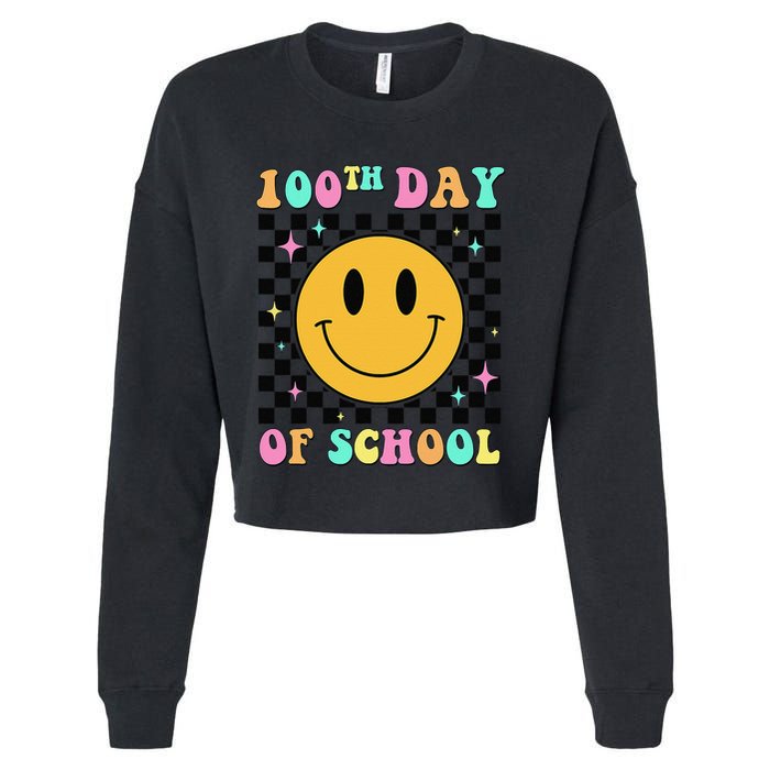 100th Day Of School Vibes Funny Smile Face 100 Days School Cropped Pullover Crew