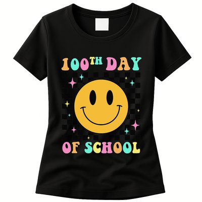 100th Day Of School Vibes Funny Smile Face 100 Days School Womens T-Shirt