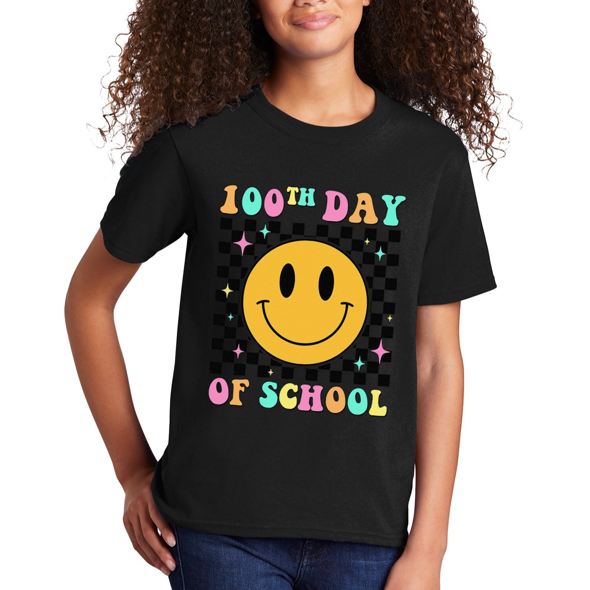 100th Day Of School Vibes Funny Smile Face 100 Days School Kids T-Shirt
