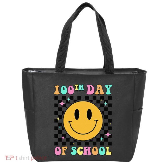 100th Day Of School Vibes Funny Smile Face 100 Days School Zip Tote Bag