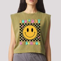 100th Day Of School Vibes Funny Smile Face 100 Days School Garment-Dyed Women's Muscle Tee