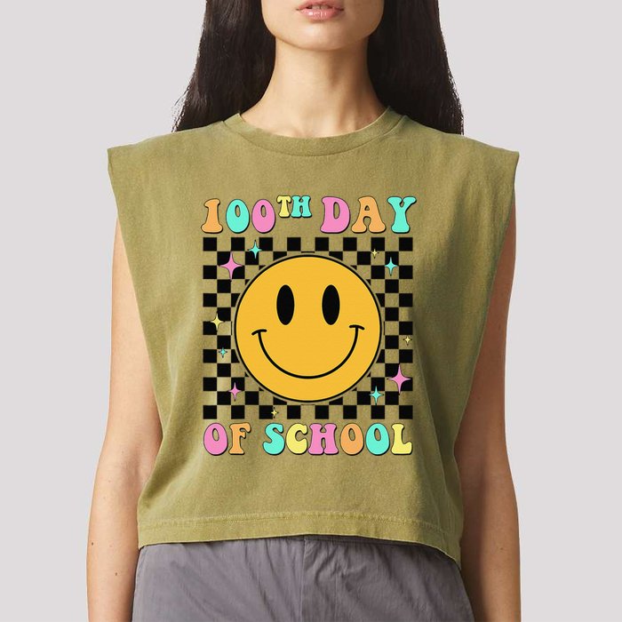 100th Day Of School Vibes Funny Smile Face 100 Days School Garment-Dyed Women's Muscle Tee