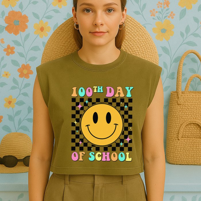 100th Day Of School Vibes Funny Smile Face 100 Days School Garment-Dyed Women's Muscle Tee