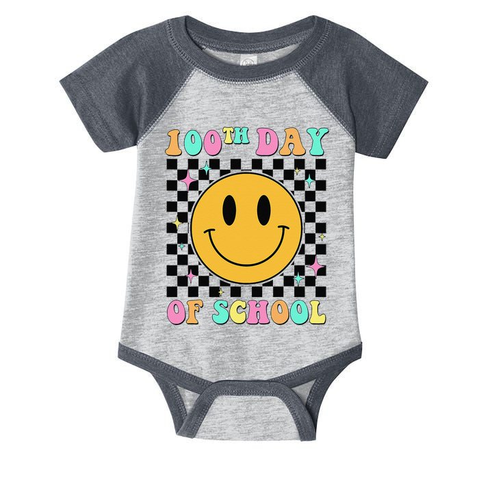 100th Day Of School Vibes Funny Smile Face 100 Days School Infant Baby Jersey Bodysuit