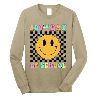 100th Day Of School Vibes Funny Smile Face 100 Days School Long Sleeve Shirt