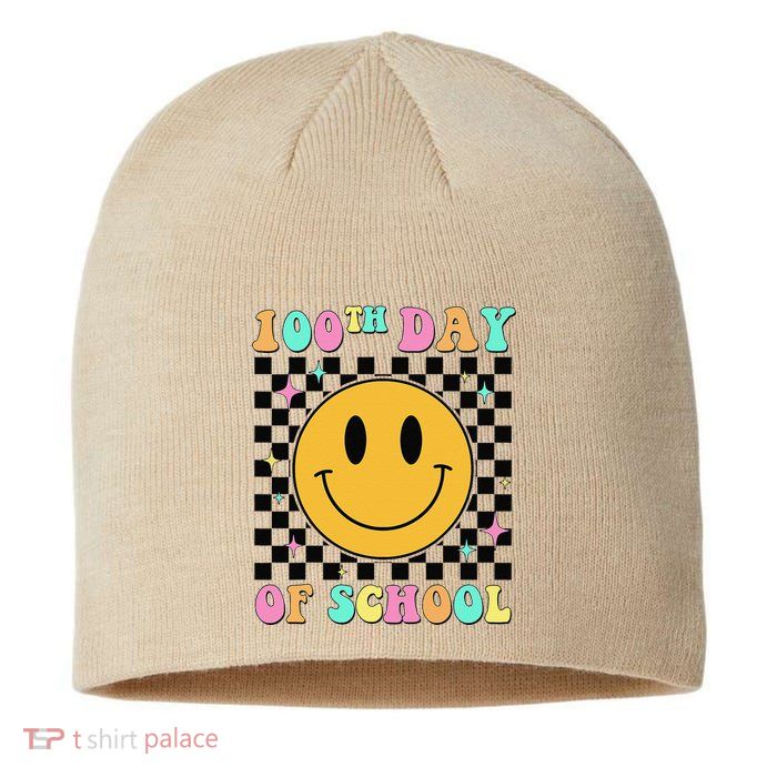 100th Day Of School Vibes Funny Smile Face 100 Days School Sustainable Beanie