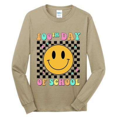 100th Day Of School Vibes Funny Smile Face 100 Days School Tall Long Sleeve T-Shirt