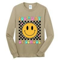 100th Day Of School Vibes Funny Smile Face 100 Days School Tall Long Sleeve T-Shirt