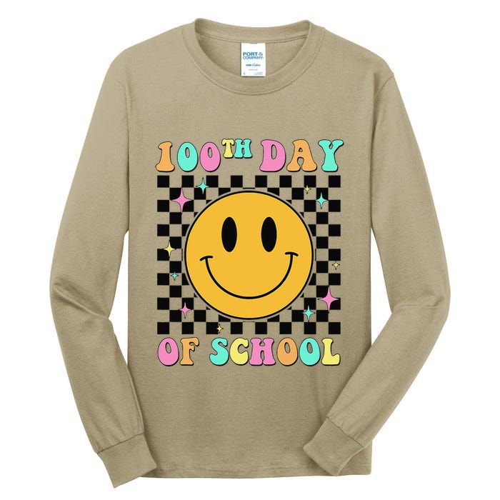 100th Day Of School Vibes Funny Smile Face 100 Days School Tall Long Sleeve T-Shirt