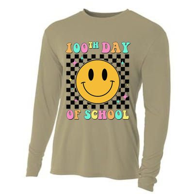 100th Day Of School Vibes Funny Smile Face 100 Days School Cooling Performance Long Sleeve Crew