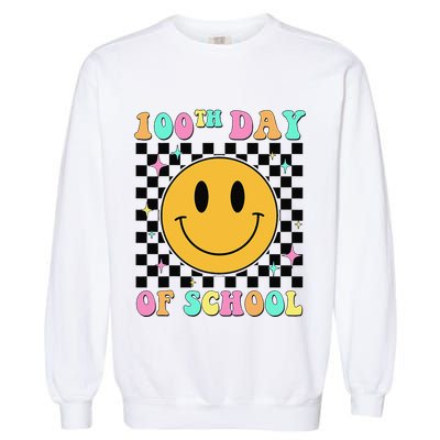 100th Day Of School Vibes Funny Smile Face 100 Days School Garment-Dyed Sweatshirt