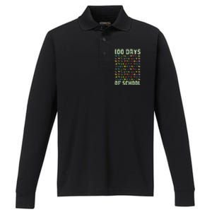 100 Days Of School Dinosaur Performance Long Sleeve Polo