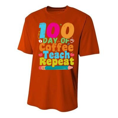 100 Days Of Coffee Teach Repeat 100th Day School Teacher Gift Performance Sprint T-Shirt