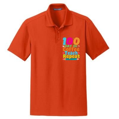 100 Days Of Coffee Teach Repeat 100th Day School Teacher Gift Dry Zone Grid Polo