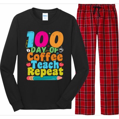 100 Days Of Coffee Teach Repeat 100th Day School Teacher Gift Long Sleeve Pajama Set