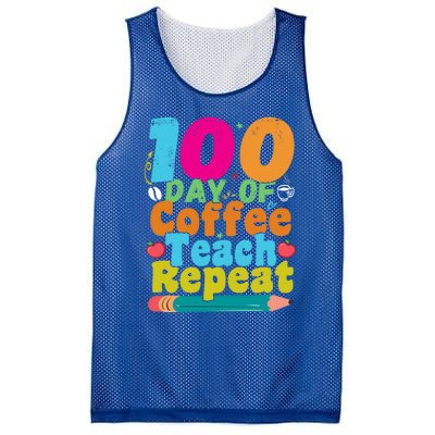 100 Days Of Coffee Teach Repeat 100th Day School Teacher Gift Mesh Reversible Basketball Jersey Tank