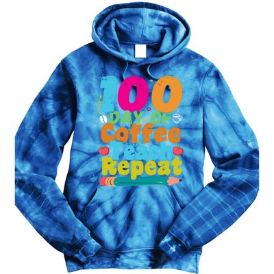 100 Days Of Coffee Teach Repeat 100th Day School Teacher Gift Tie Dye Hoodie