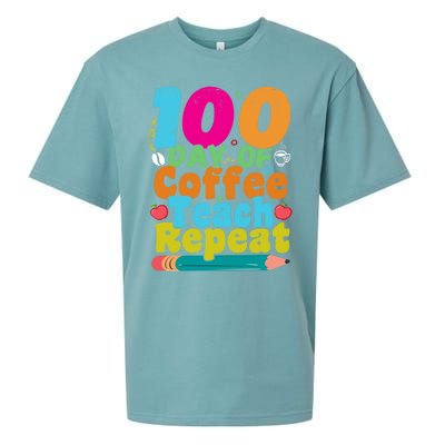 100 Days Of Coffee Teach Repeat 100th Day School Teacher Gift Sueded Cloud Jersey T-Shirt