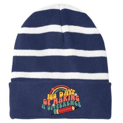 100 Days Of Making A Difference Happy 100 Days Striped Beanie with Solid Band