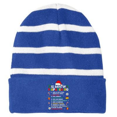 12 Days Of Dispatching Christmas Pajama Xmas Dispatcher  Striped Beanie with Solid Band