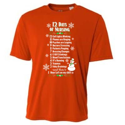 12 Days Of Nursing Funny Nurses Christmas Ugly Gift Cooling Performance Crew T-Shirt