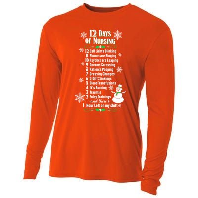 12 Days Of Nursing Funny Nurses Christmas Ugly Gift Cooling Performance Long Sleeve Crew