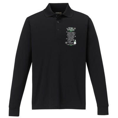 12 Days Of Nursing Funny Nurses Christmas Ugly Gift Performance Long Sleeve Polo