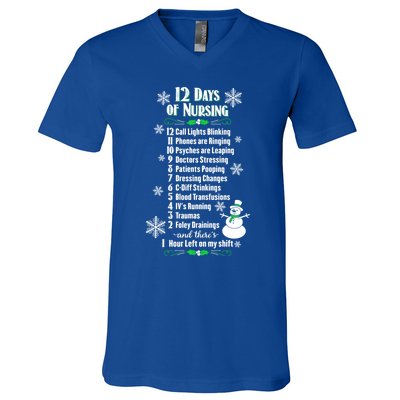 12 Days Of Nursing Funny Nurses Christmas Ugly Gift V-Neck T-Shirt