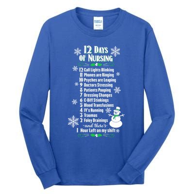 12 Days Of Nursing Funny Nurses Christmas Ugly Gift Tall Long Sleeve T-Shirt