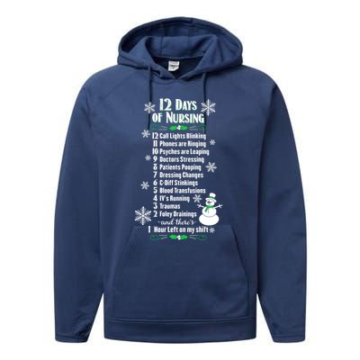 12 Days Of Nursing Funny Nurses Christmas Ugly Gift Performance Fleece Hoodie