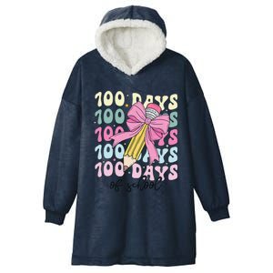 100 Days Of School Girl Coquette Bow 100th Day Of School Gift Hooded Wearable Blanket