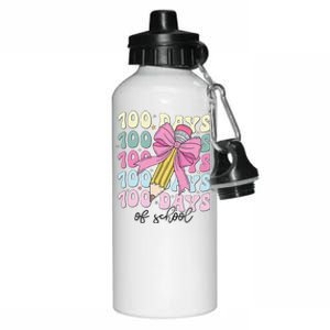 100 Days Of School Girl Coquette Bow 100th Day Of School Gift Aluminum Water Bottle