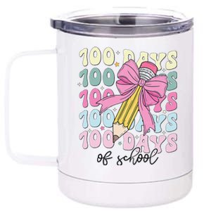 100 Days Of School Girl Coquette Bow 100th Day Of School Gift 12 oz Stainless Steel Tumbler Cup