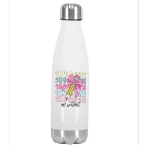 100 Days Of School Girl Coquette Bow 100th Day Of School Gift Stainless Steel Insulated Water Bottle