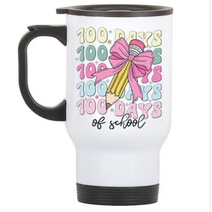 100 Days Of School Girl Coquette Bow 100th Day Of School Gift Stainless Steel Travel Mug