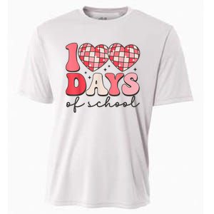 100 Days Of School Retro Disco Hearts 100th Day Of School Cooling Performance Crew T-Shirt