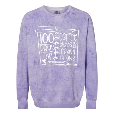 100 Days Of Coffee Chaos And Lesson Plans Colorblast Crewneck Sweatshirt