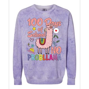 100 Days Of School No Probllama Colorblast Crewneck Sweatshirt