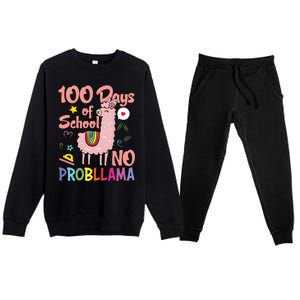 100 Days Of School No Probllama Premium Crewneck Sweatsuit Set