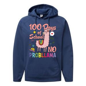 100 Days Of School No Probllama Performance Fleece Hoodie