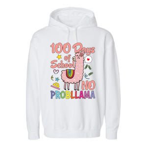 100 Days Of School No Probllama Garment-Dyed Fleece Hoodie