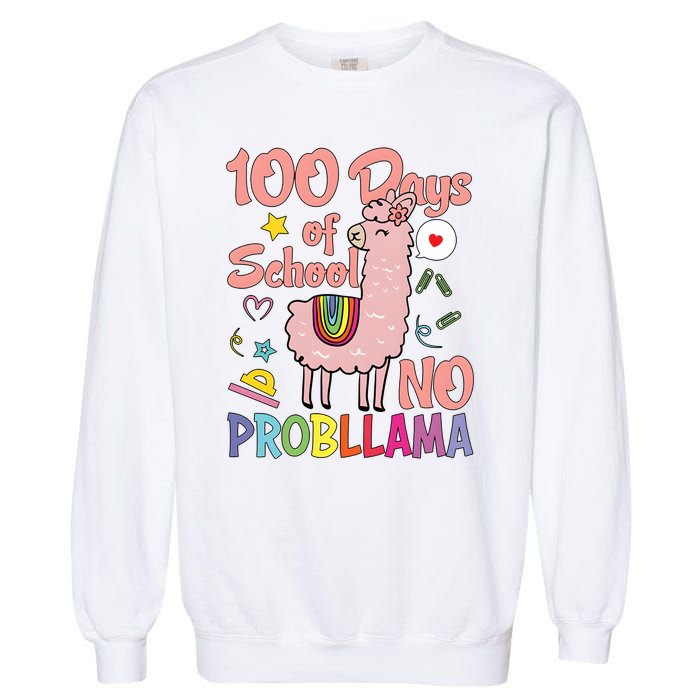 100 Days Of School No Probllama Garment-Dyed Sweatshirt