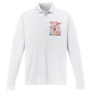 100 Days Of School No Probllama Performance Long Sleeve Polo