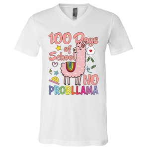 100 Days Of School No Probllama V-Neck T-Shirt