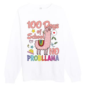 100 Days Of School No Probllama Premium Crewneck Sweatshirt