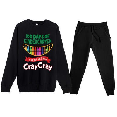 100 Days Of Kindergarten Got Me Feeling Cray Cray Premium Crewneck Sweatsuit Set